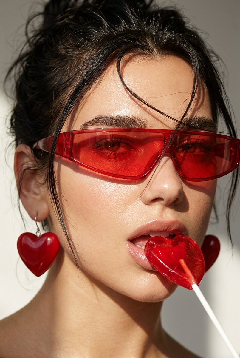 Glossy Red Heart Lollipop Fashion Portrait