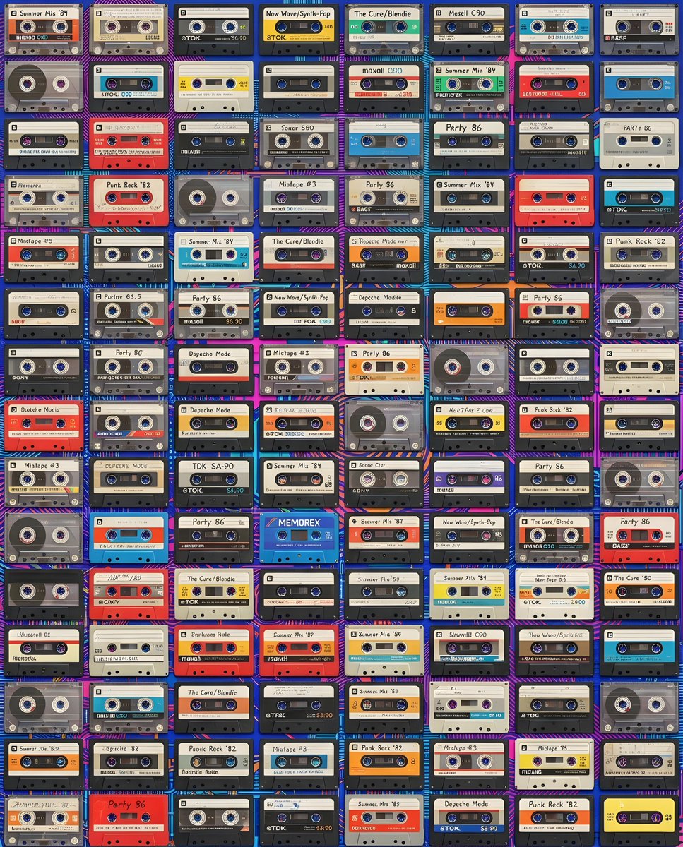 Vintage Cassette Tape Grid Display