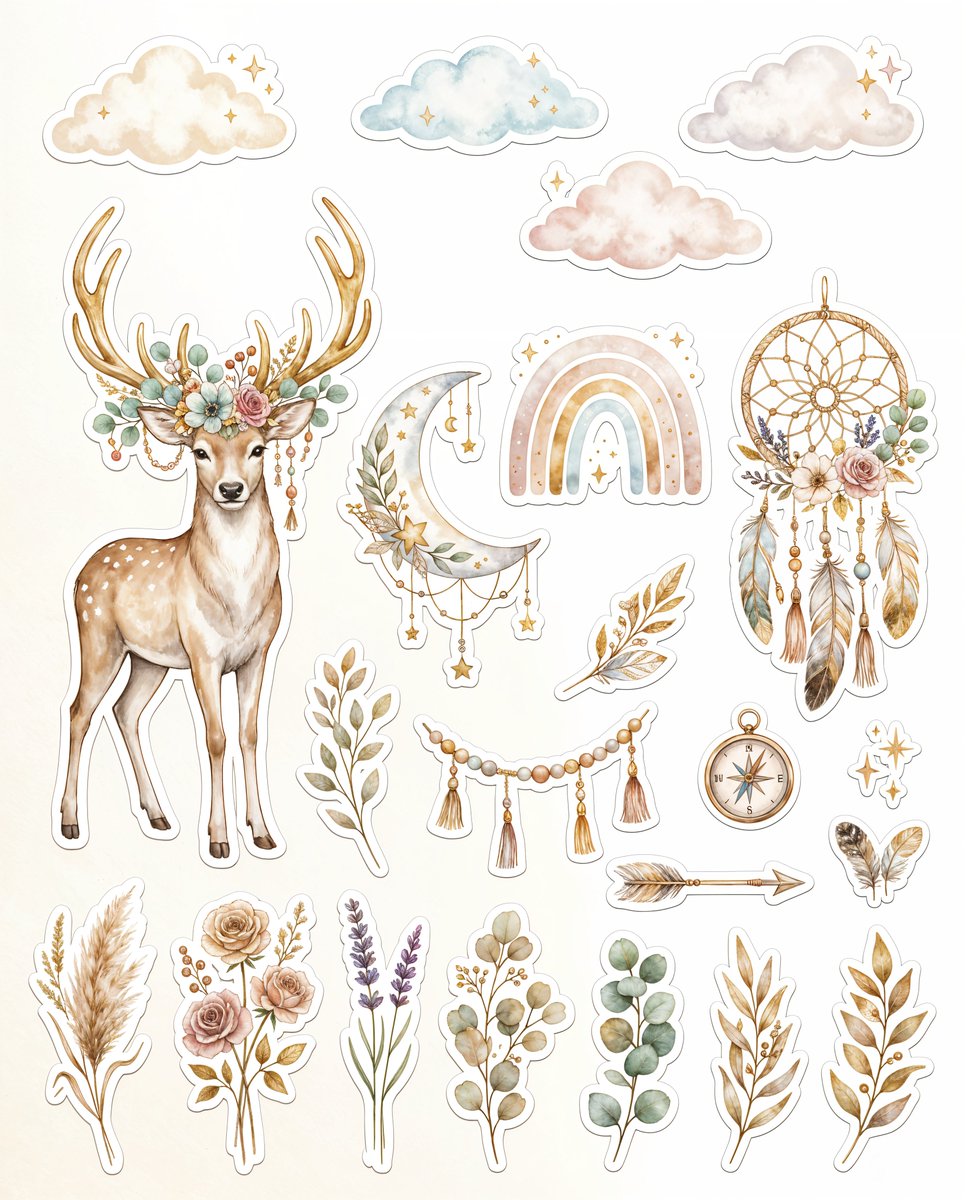 Luxury Boho Watercolor Sticker Collection