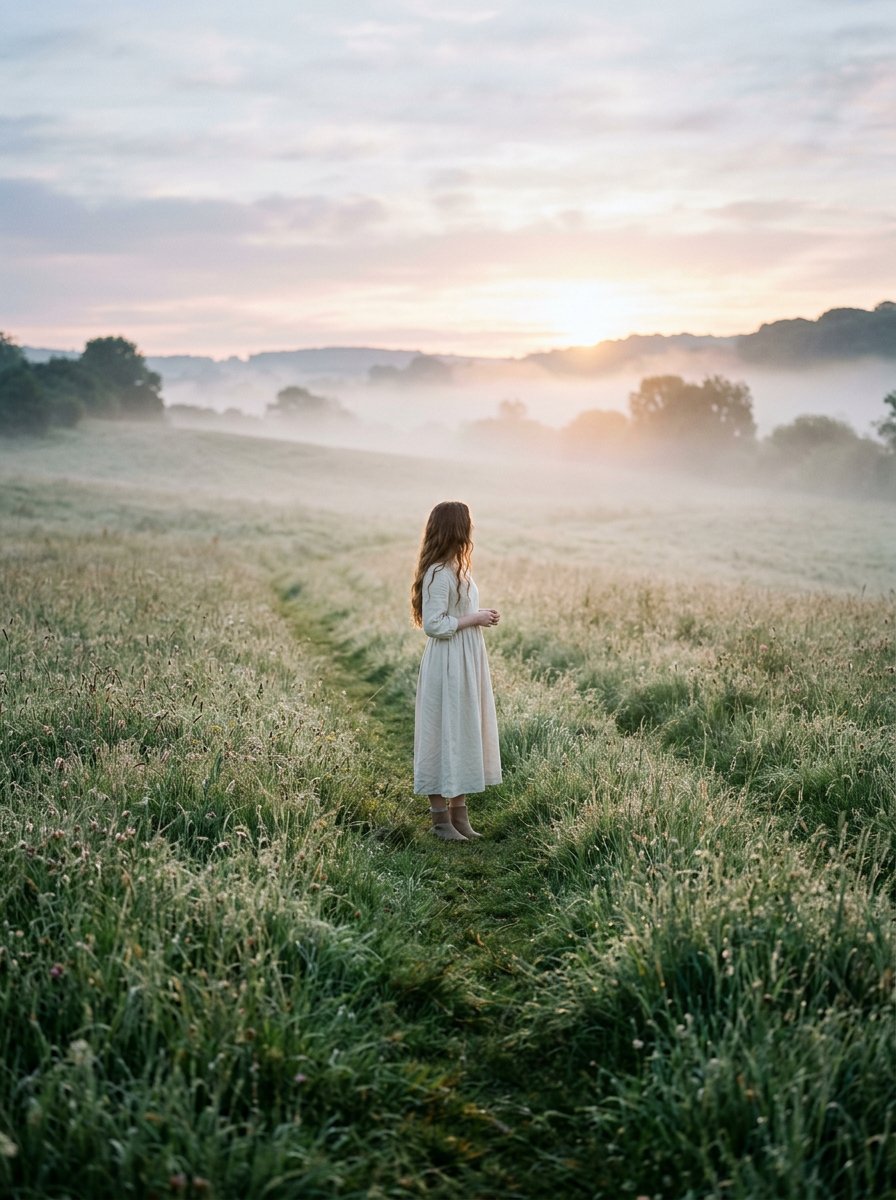 Ethereal Girl in Morning Mist