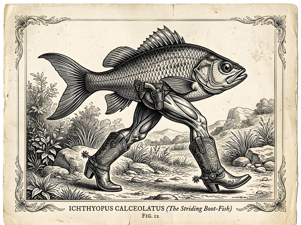 Surreal Fish Vintage Engraving Art