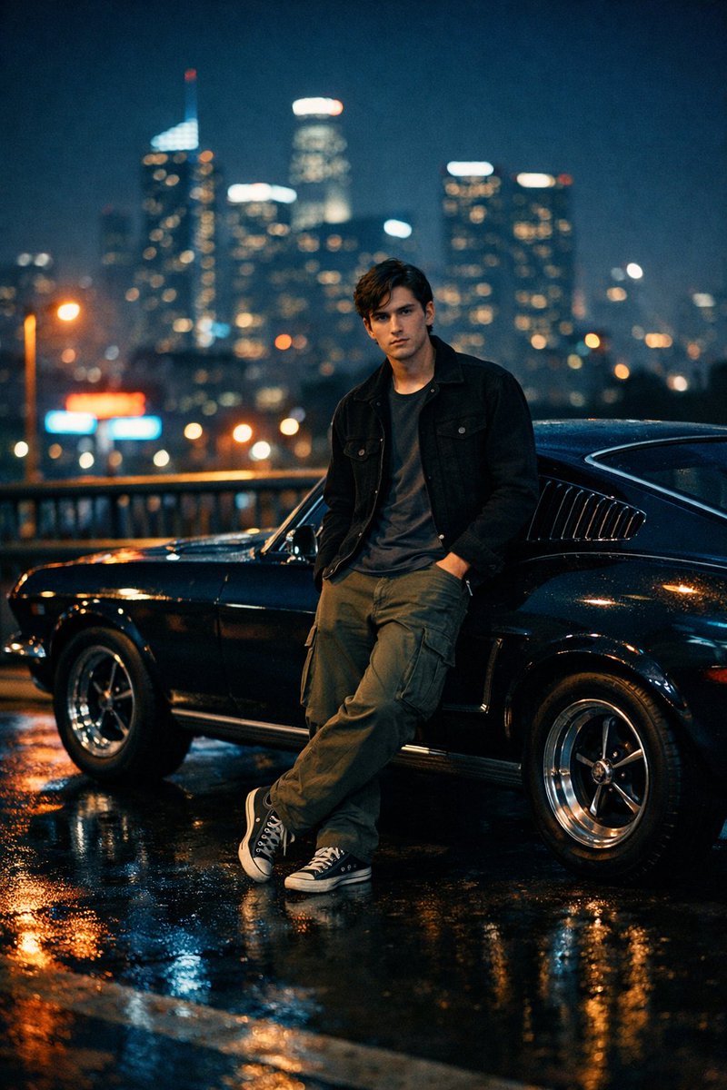 Classic Mustang Urban Night Scene
