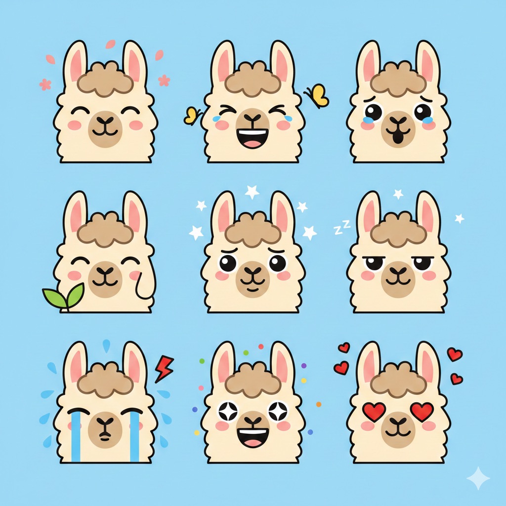 Llama Face Vector Emoji Sheet