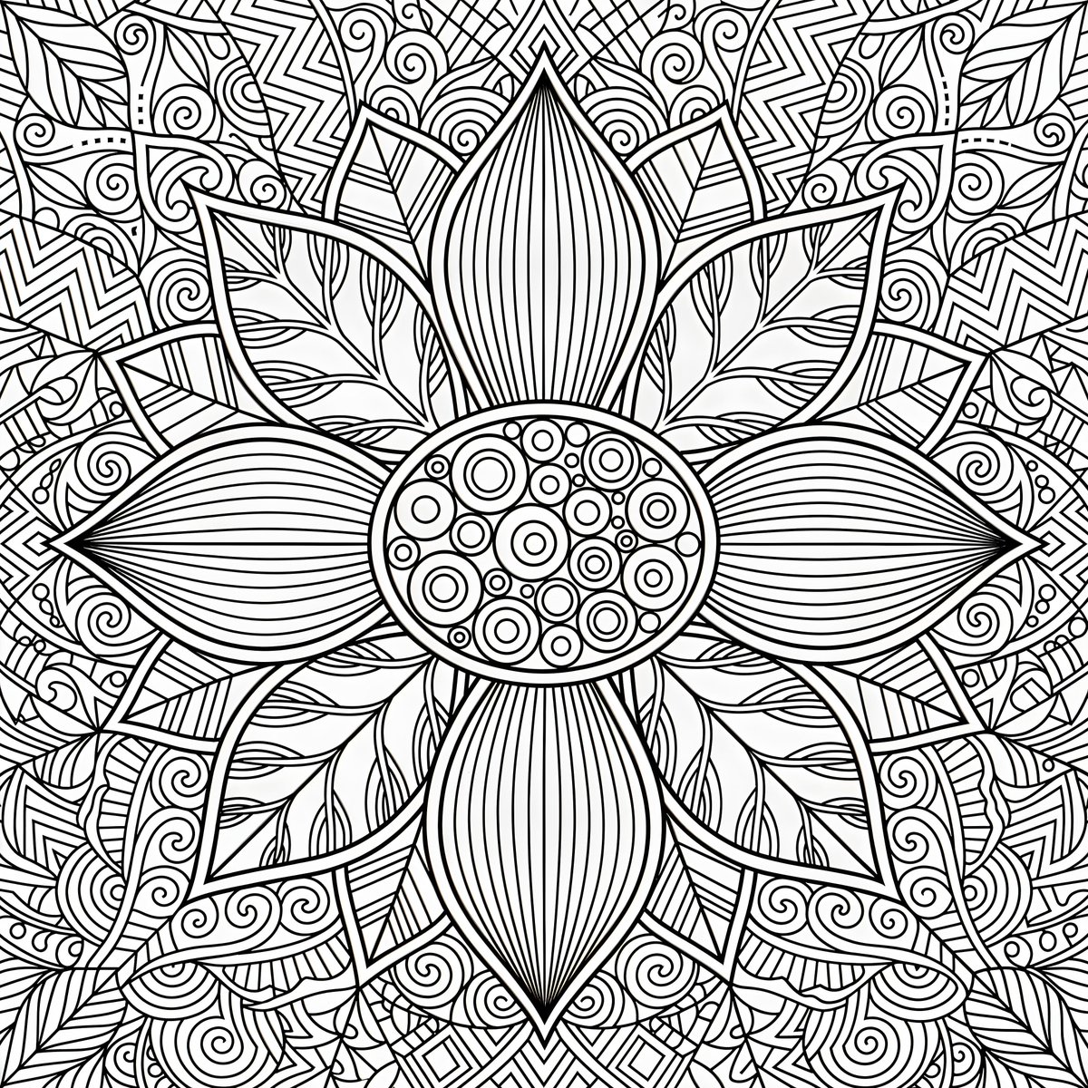 Symmetrical Floral Line Art Pattern
