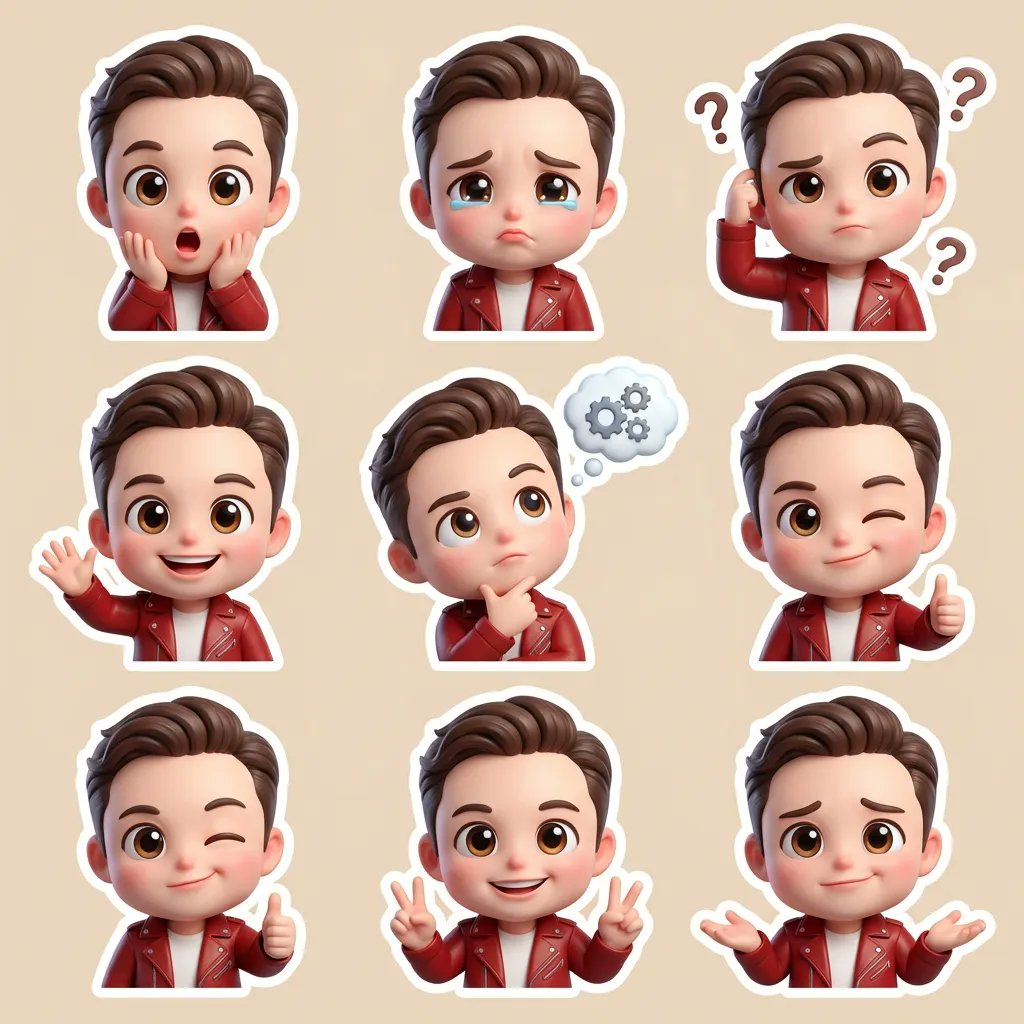 Cute 3D Chibi Sticker Set