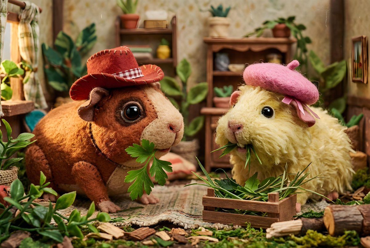 Cute Guinea Pigs in Hats Eating