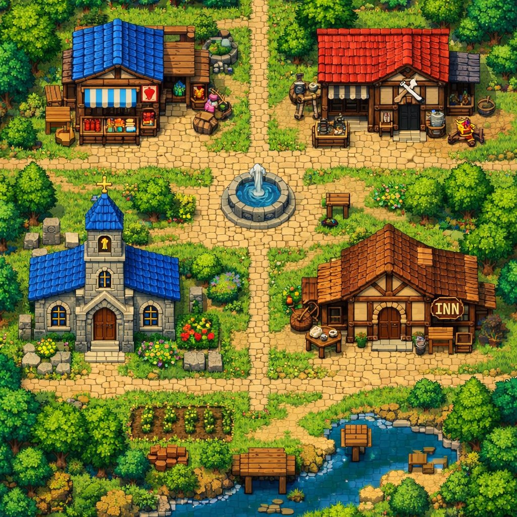 Fantasy Pixel Village Map Art