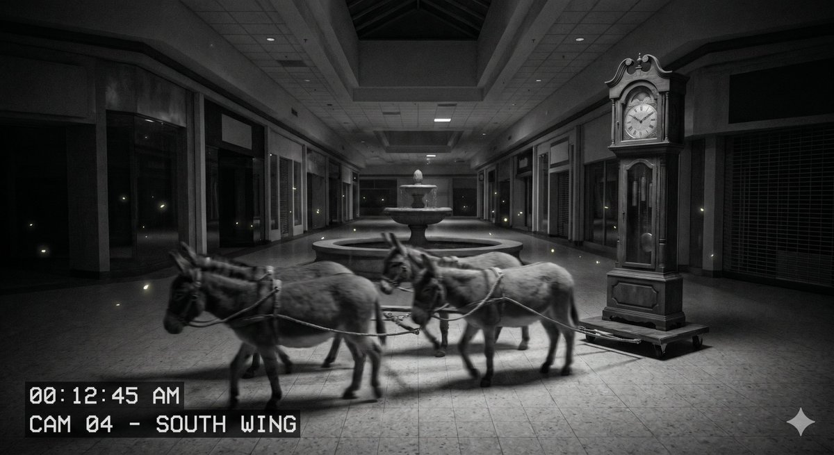 Donkeys in surveillance cam style night time