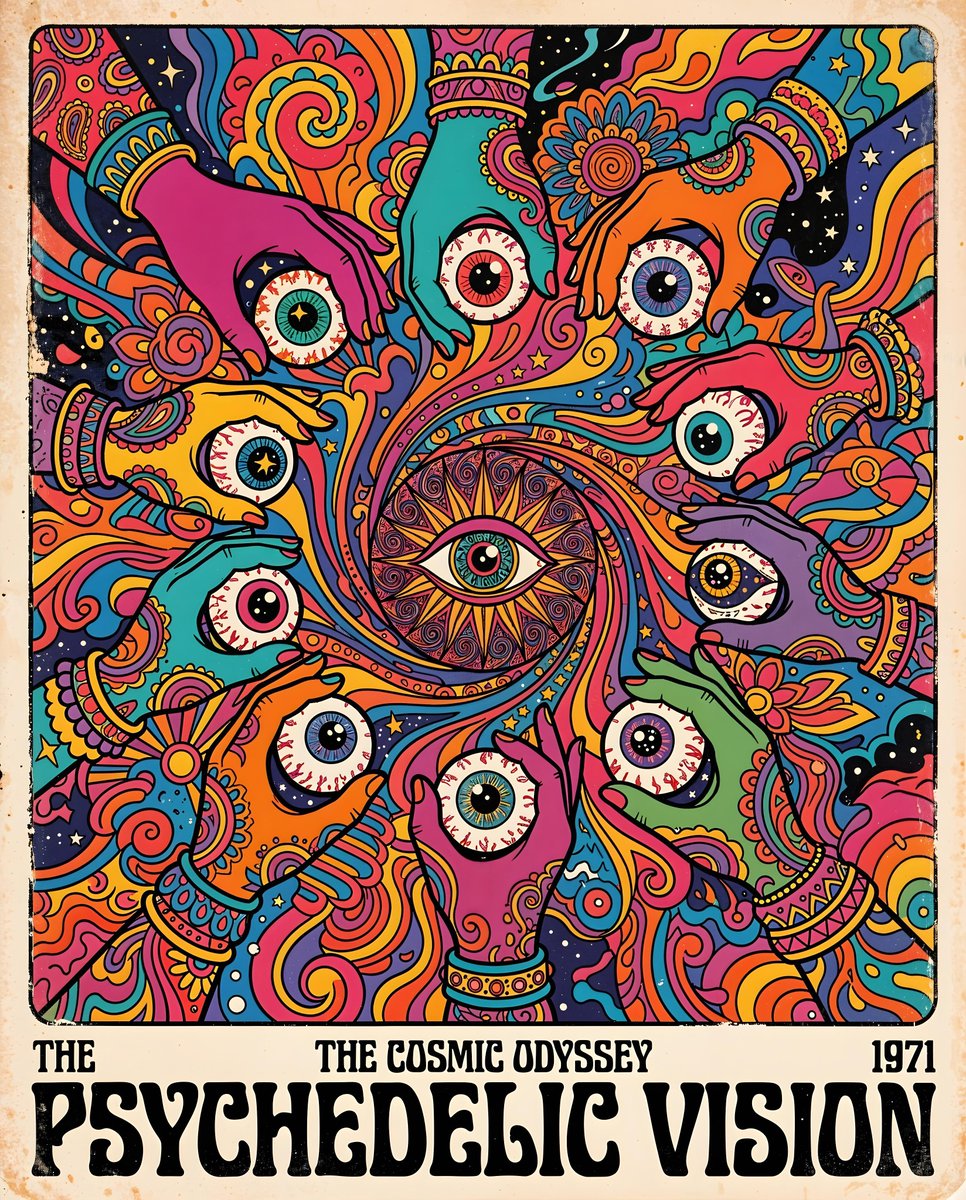 Retro Psychedelic Hands Holding Eyes