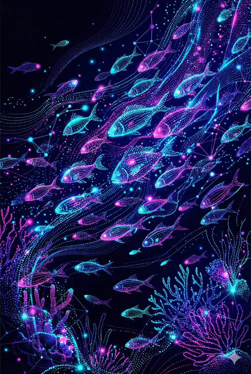 Luminous Neon Pointillism Illustration