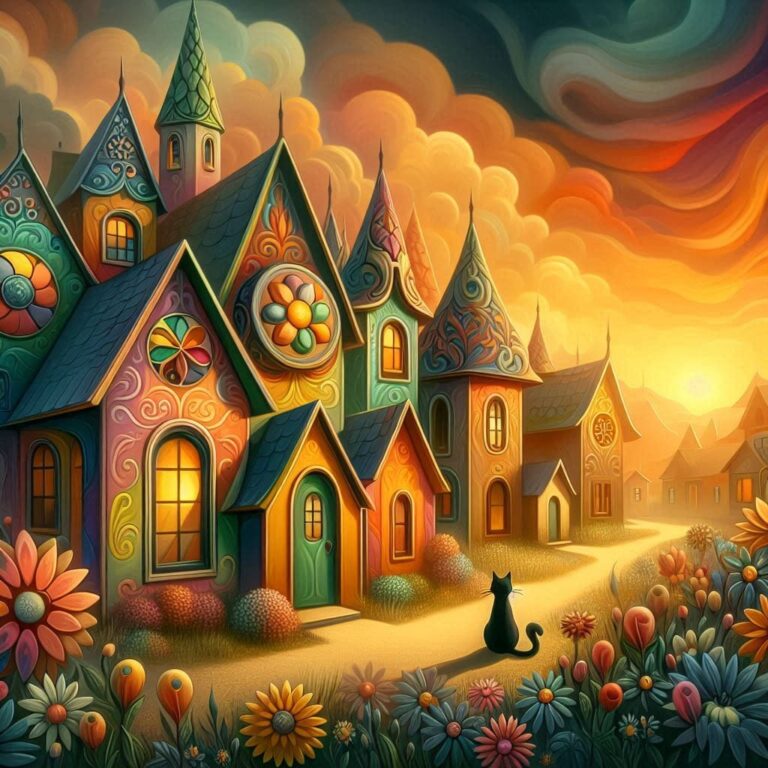 Whimsical Landscape with Colorful Houses