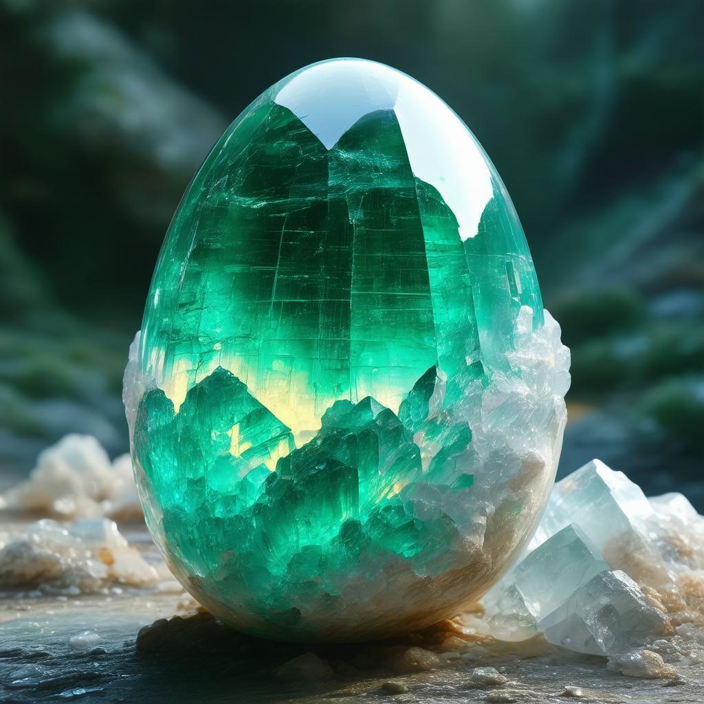 Emerald Crystal Egg in Cinematic Ice Light