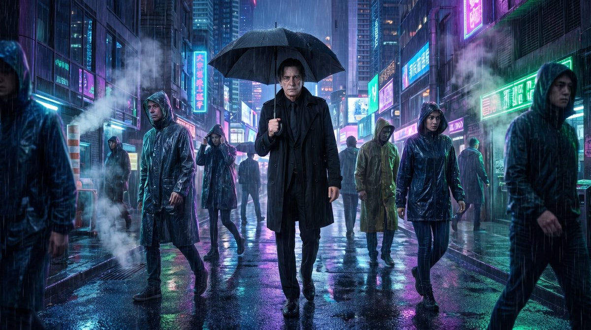 Cyberpunk Vampire Detective Night Rain