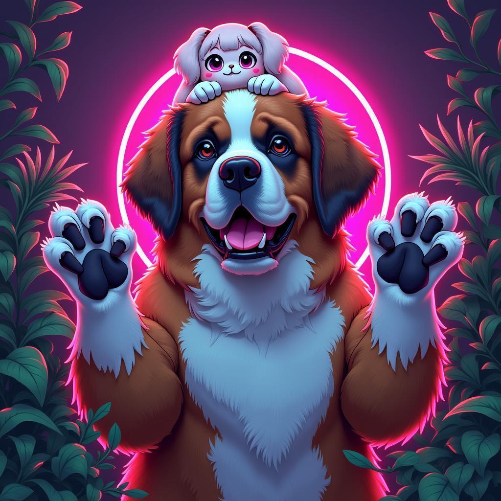 Vaporwave Saint Bernard Carrying Chiyo Chan