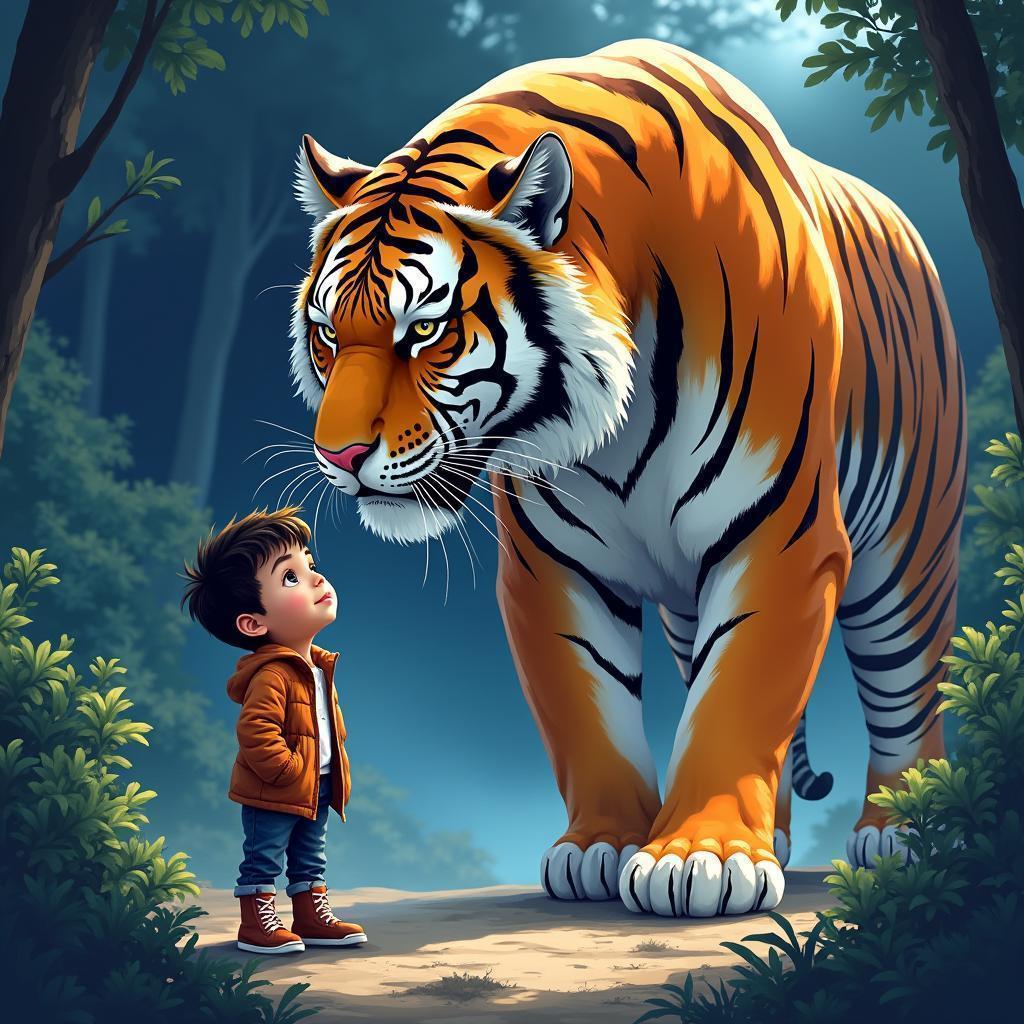 A Boy and His Tiger in Glowing Color