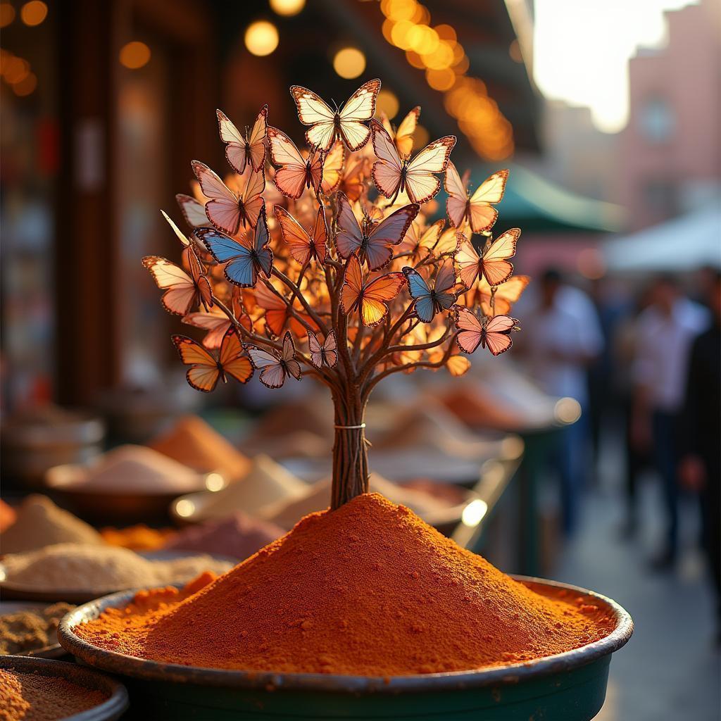 Pastel Butterfly Tree Over Marrakech Spice Market