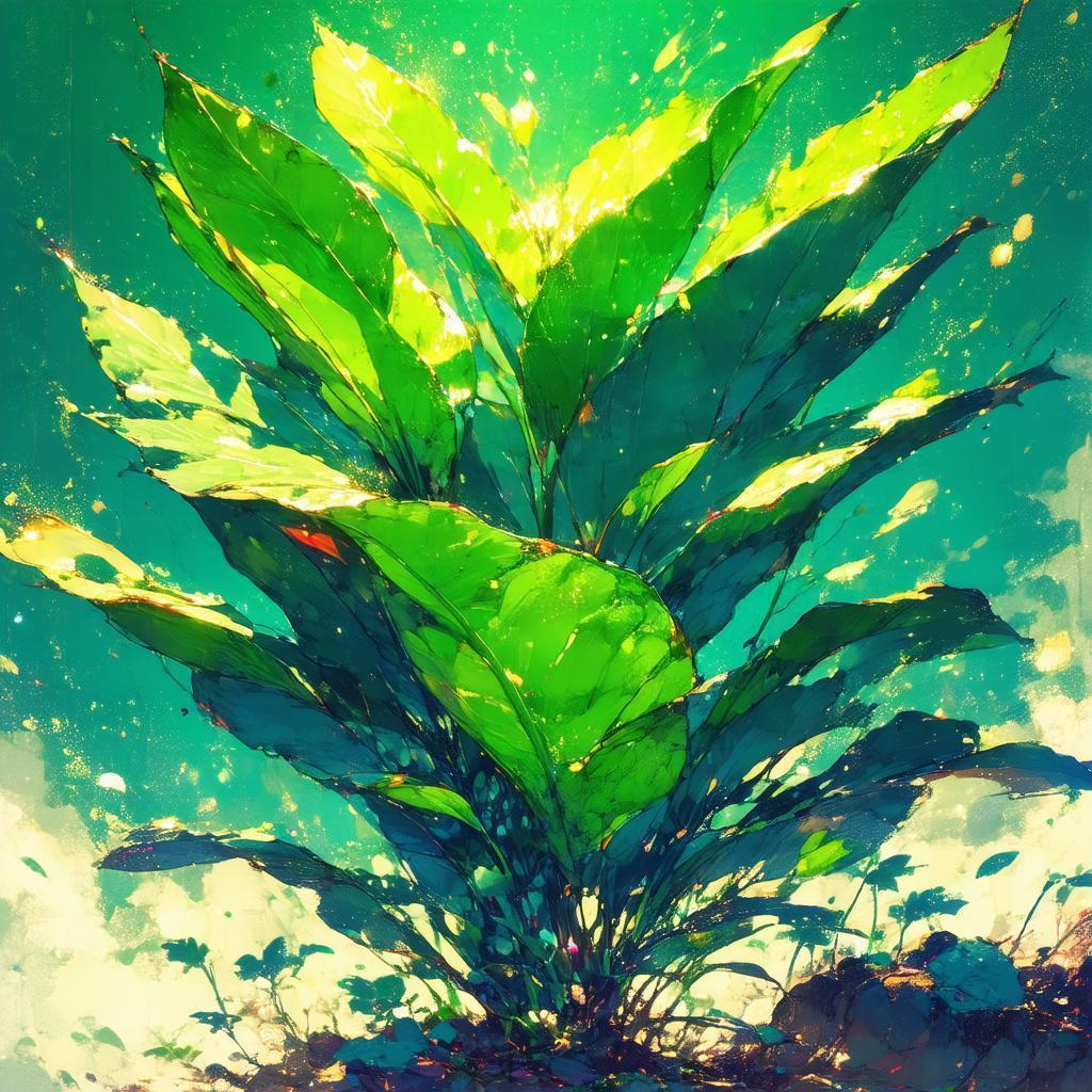 Iconic Manga Plant With Bold Glowing Lines