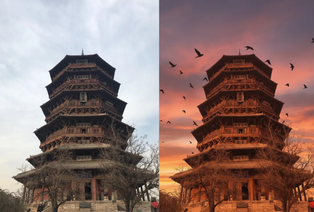 Sunset Sky With Flying Birds