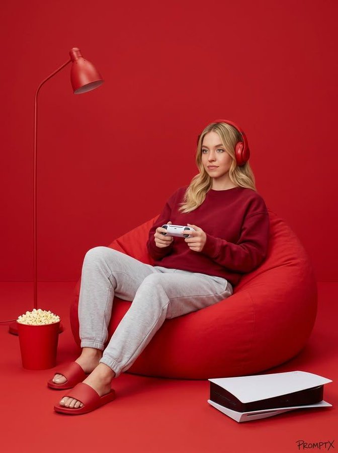 Gamer in Red Minimalist Room