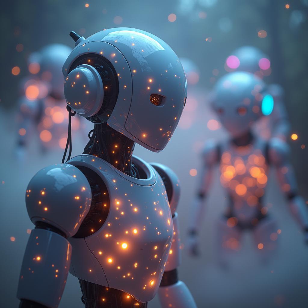 Mystical Robots Floating Through a Dreamlike Realm