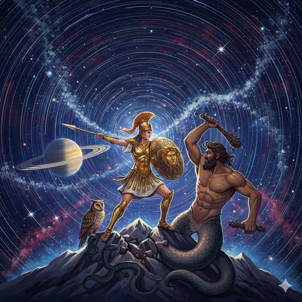 Athena vs Enceladus Myth Painting