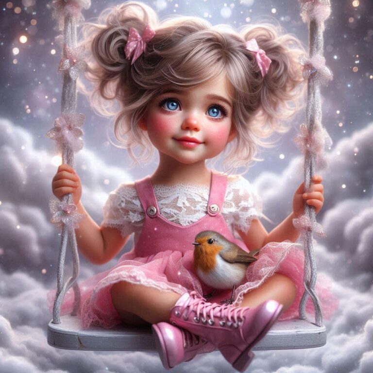 Photo Realistic Girl on Silver Swing