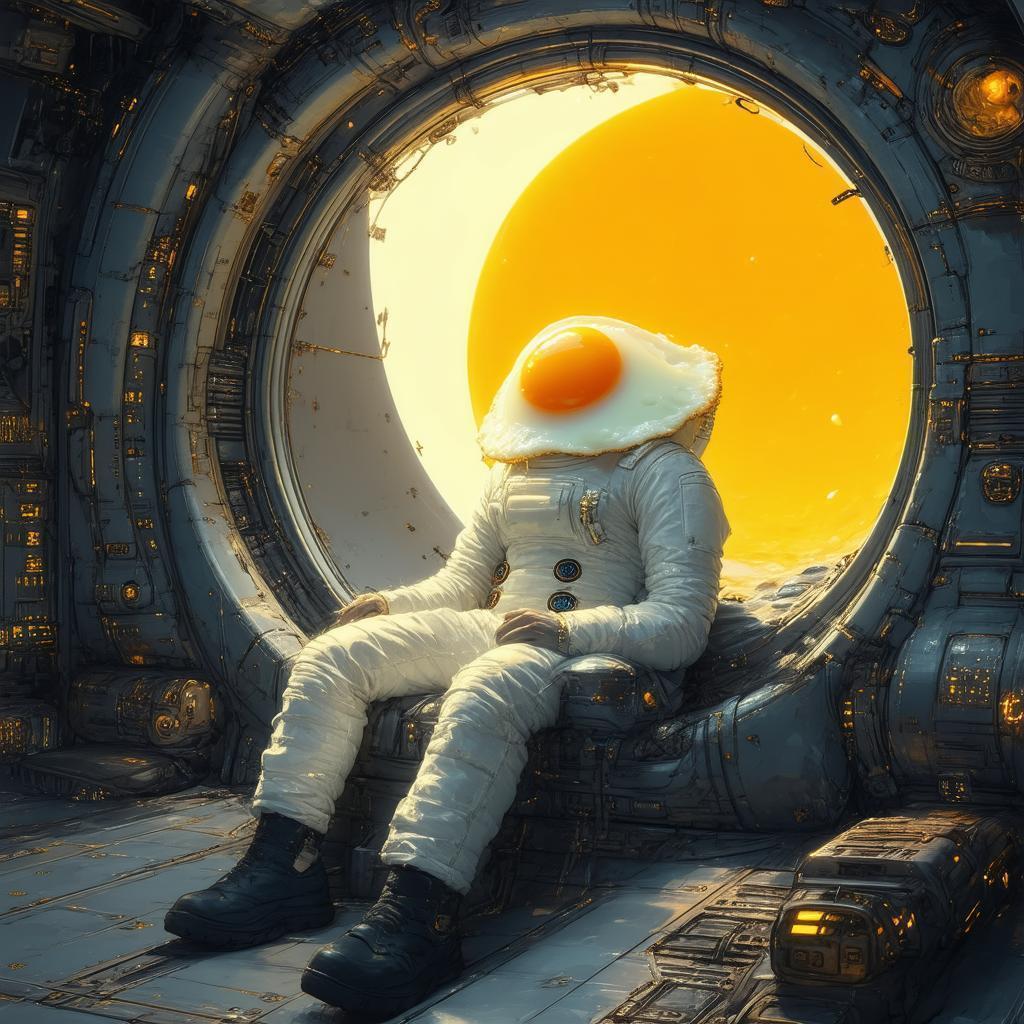 Fried Egg Headed Traveler Aboard a Spaceship