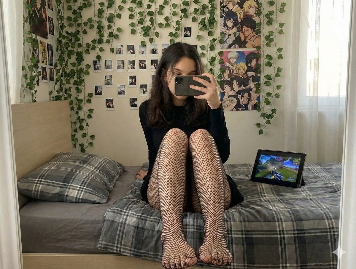 Fishnet Stockings Mirror Selfie