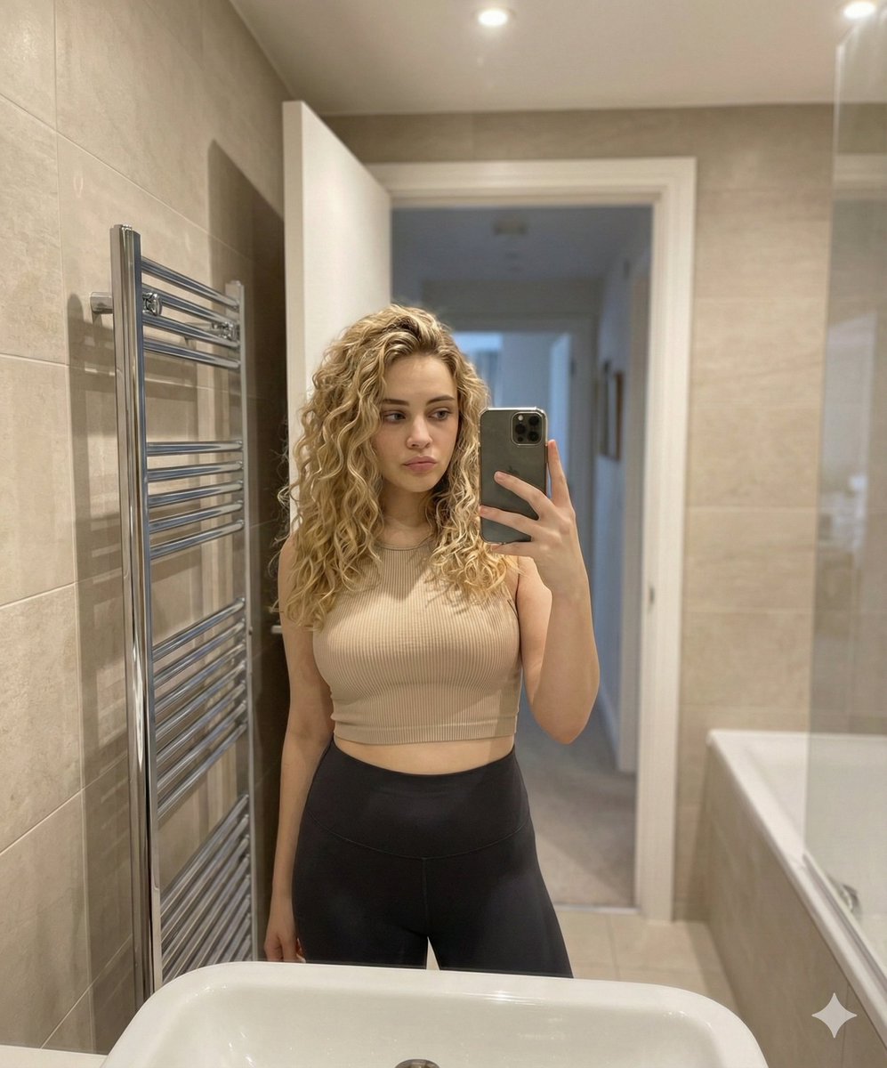 Golden Hair Bathroom Mirror Selfie