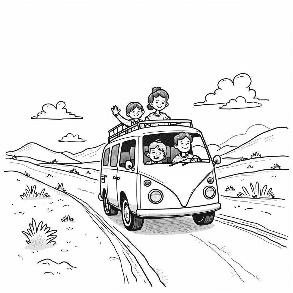 Family Road Trip in Playful Whiteboard Lines