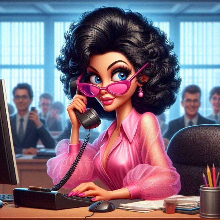 Sassy Secretary Character in Busy Office