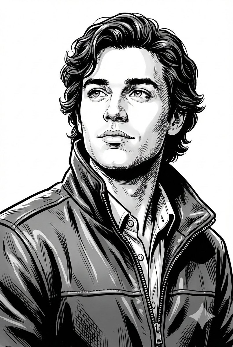 Noir-Style Black-and-White Portrait Illustration