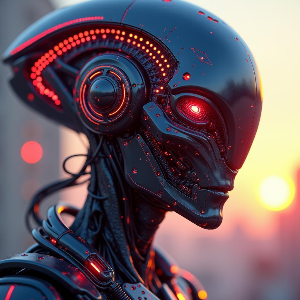 Massive Alien Portrait With Neon Circuit Face