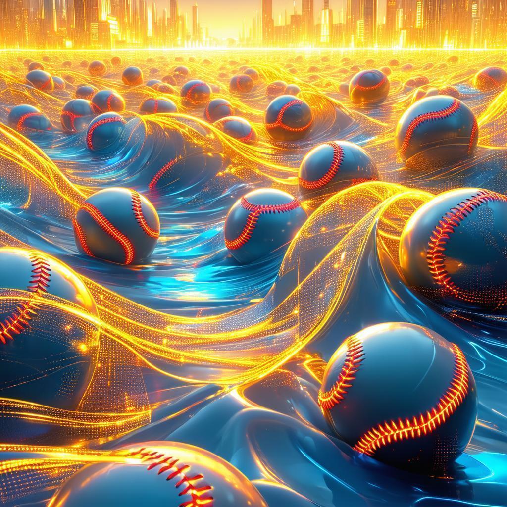 Neon Baseball Tidal Wave Over Future City
