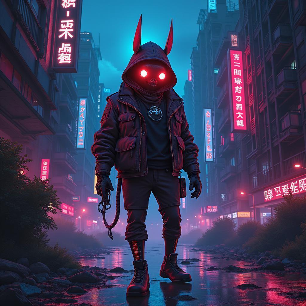 Neonpunk Defect Glowing in a Dark City
