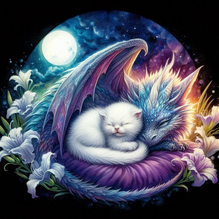 Ethereal Dragon and Kitten at Sundown