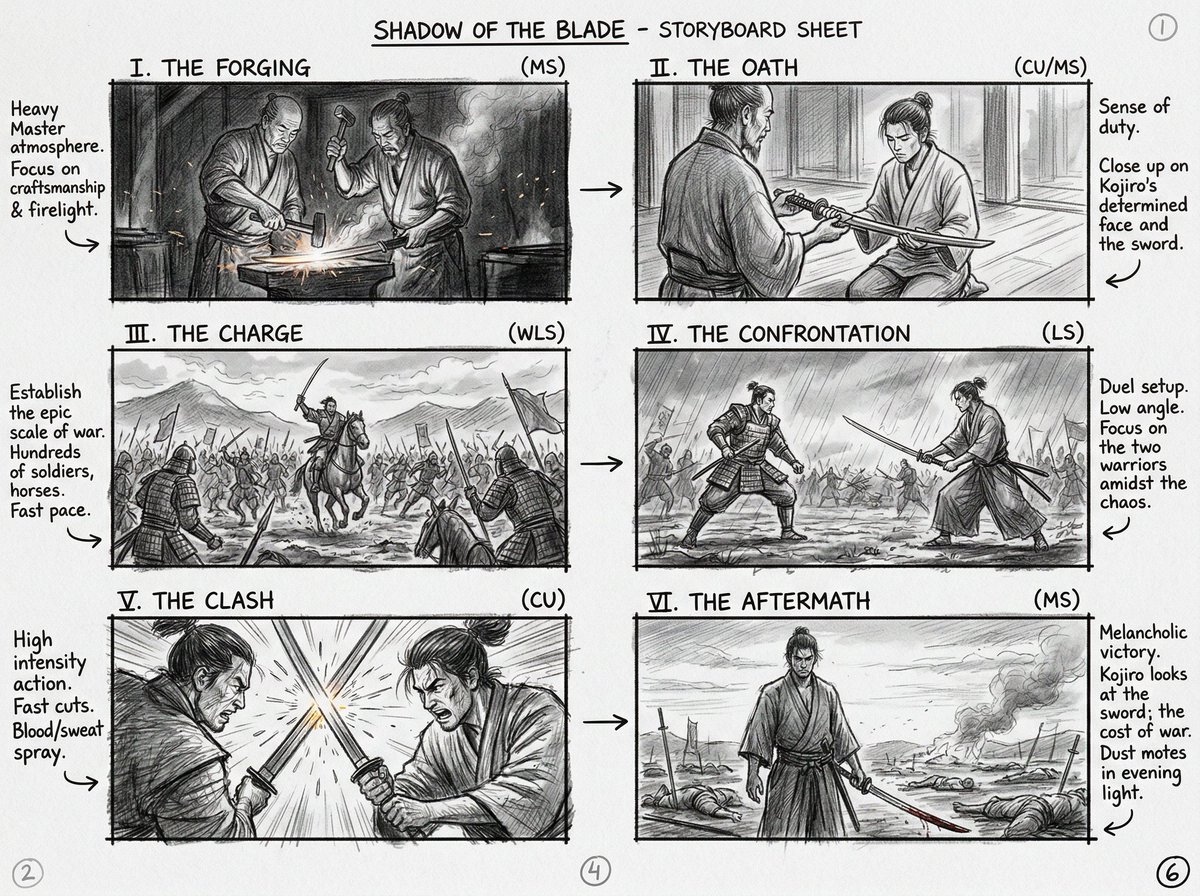 Cinematic Storyboard Six Panels