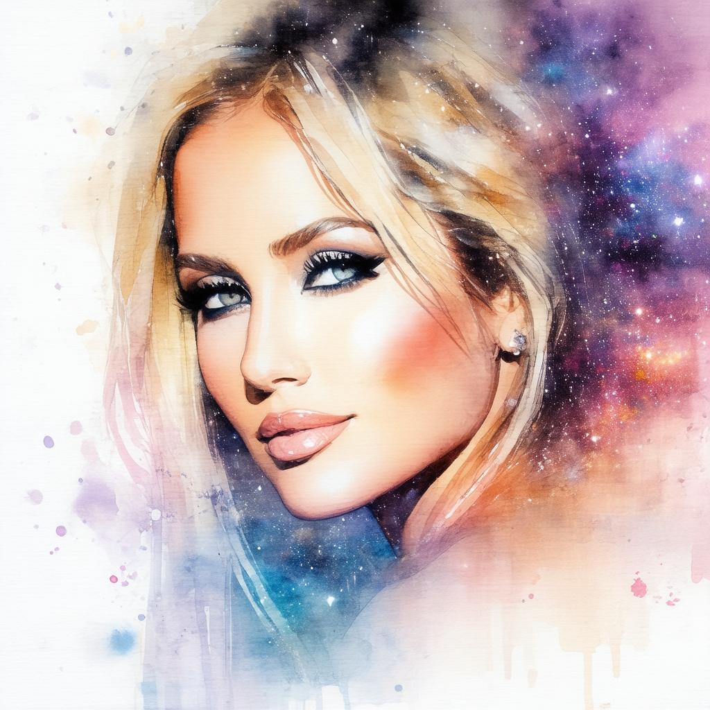 Paris Hilton Watercolor Amid Ethereal Space Graphics
