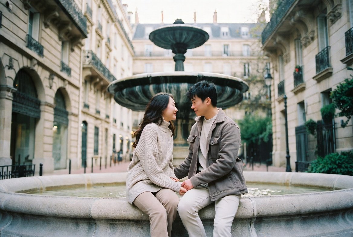 Romantic Paris Autumn Couple Portrait