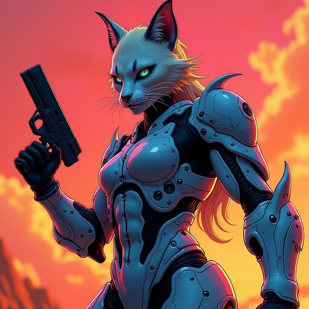 Caracal Cyborg Icon in Vibrant Summer Action
