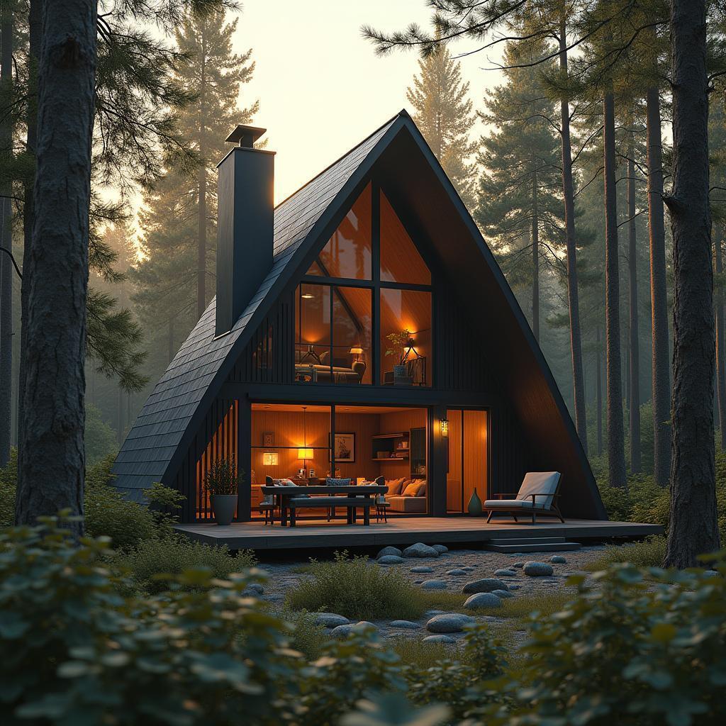 Idyllic Modern Cabin Bathed in Golden Light