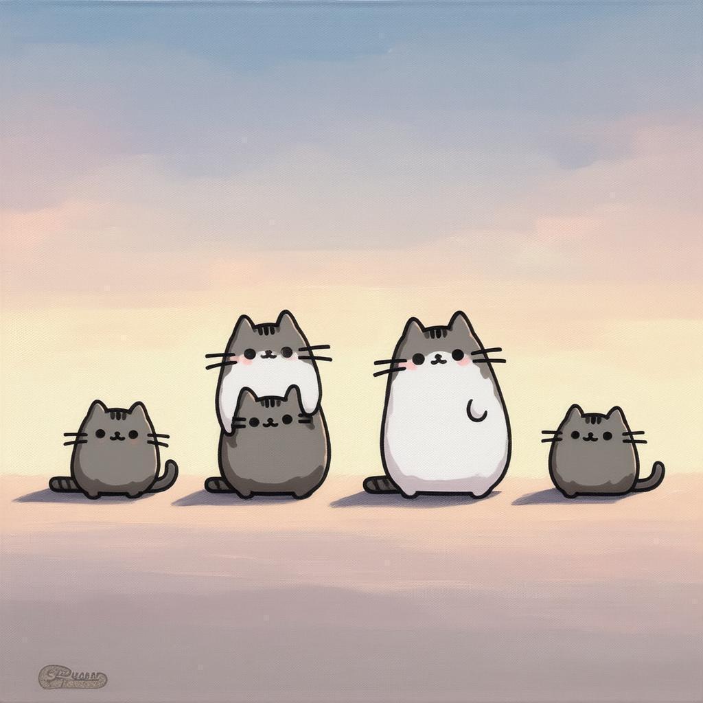 Pusheen Sticker Poses Against a Gradient Sky