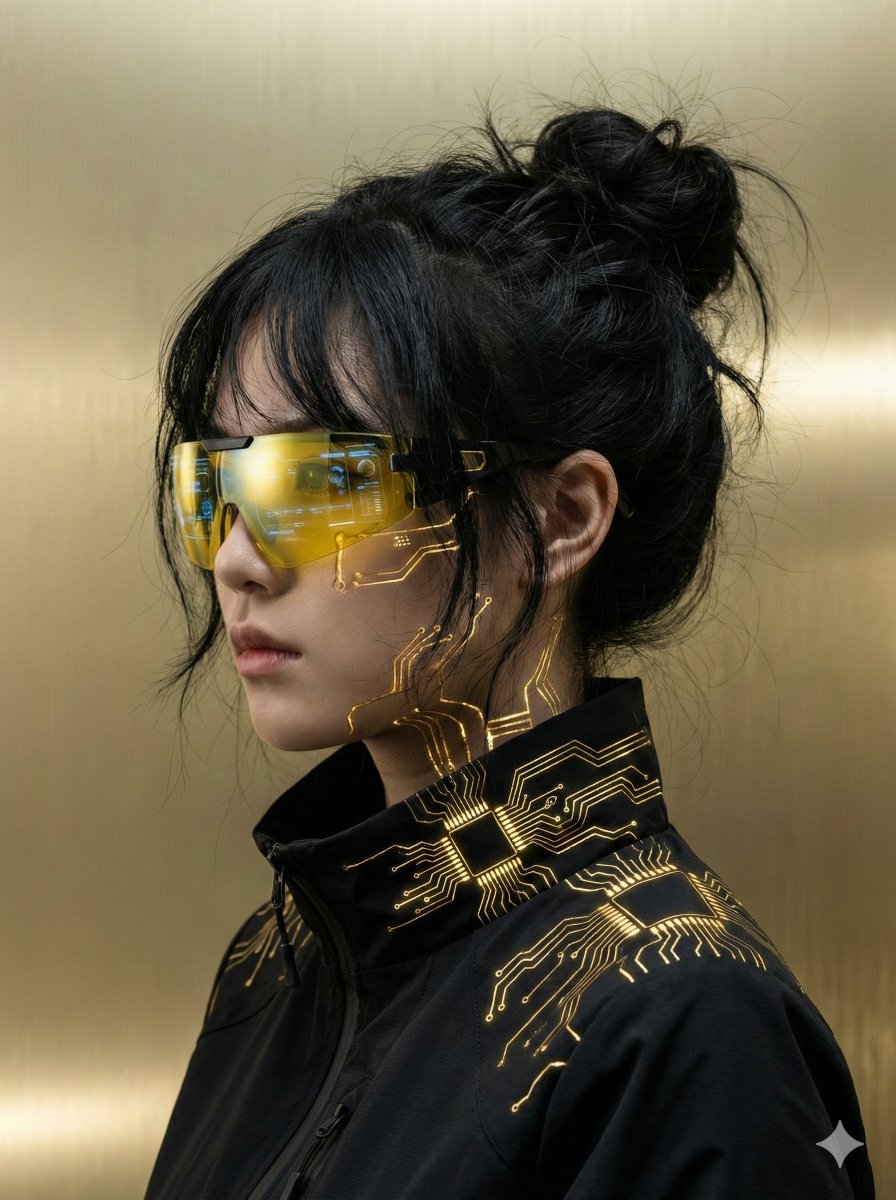 Cyberpunk Girl Golden Circuit Portrait