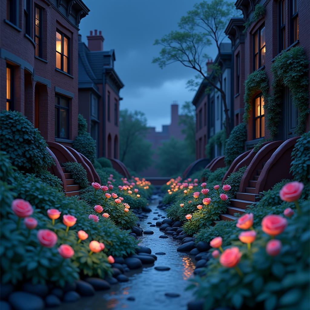 Claymation Creek Garden Between Brooklyn Brownstones