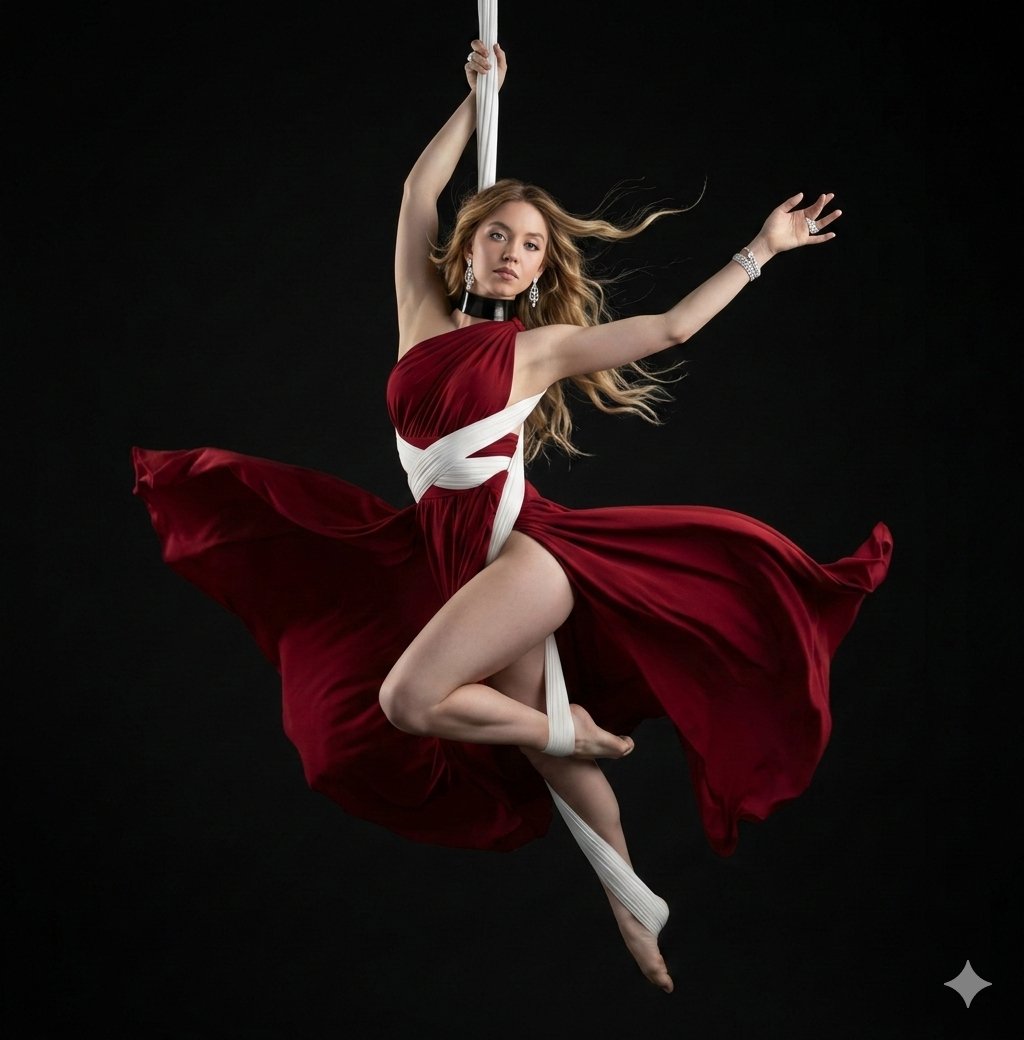 Aerial Silk Dancer in Red