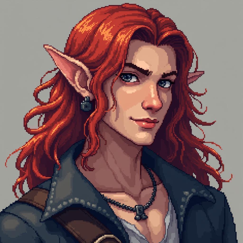 Pixel Pirate Portrait With Long Red Hair