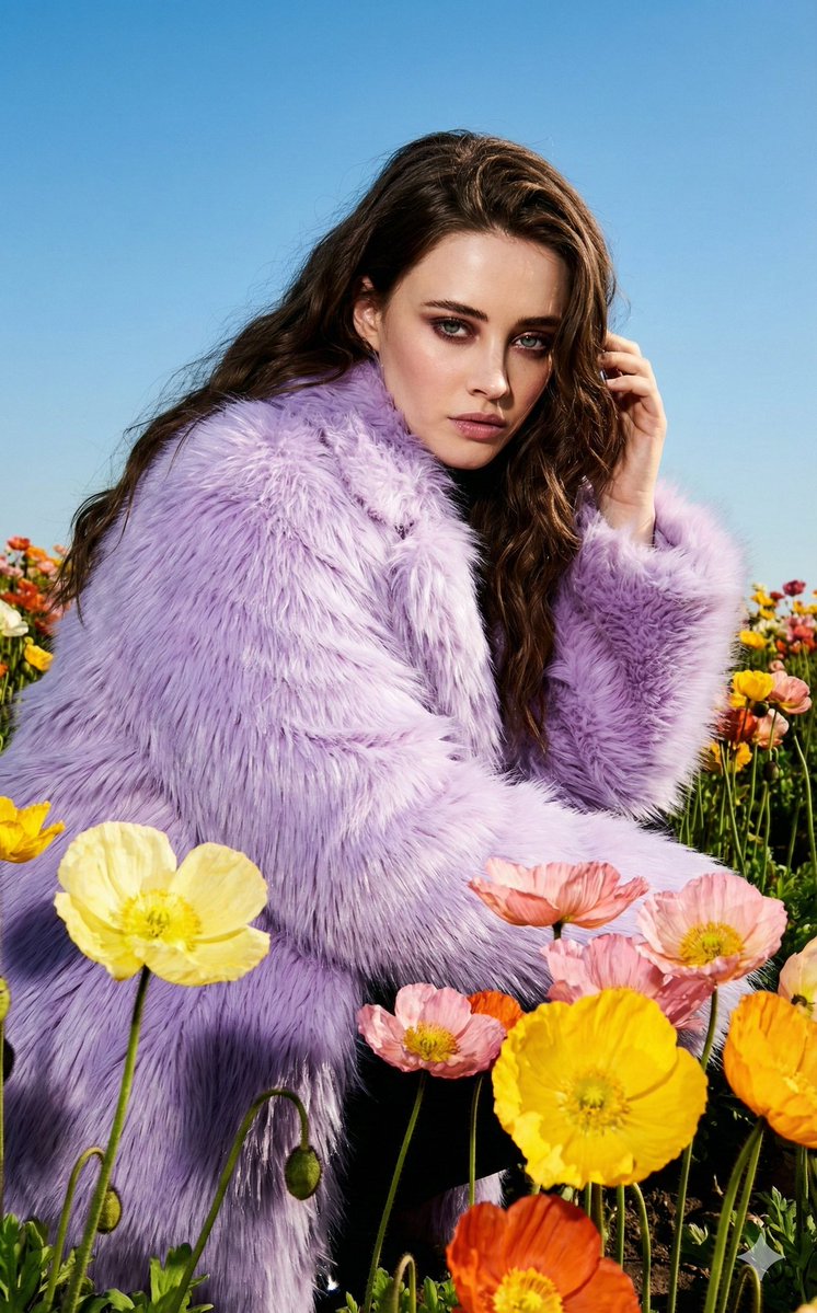 Vibrant Flower Field Fashion Portrait
