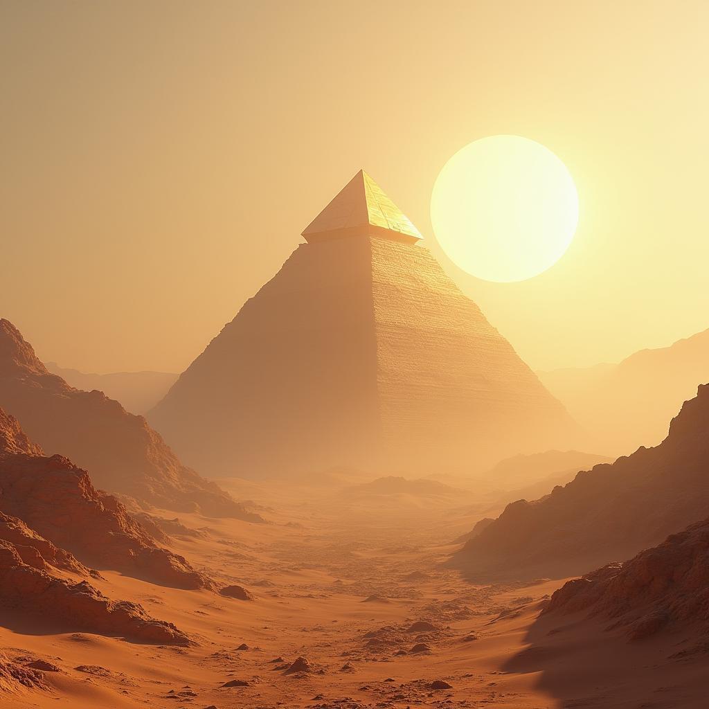 Sci Fi Desert Pyramid Beneath Celestial Sphere