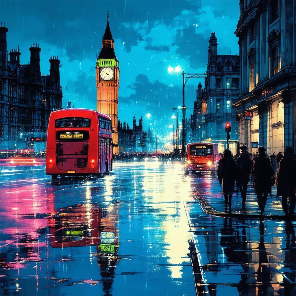 Nighttime London Streets in Misty Manga Linework