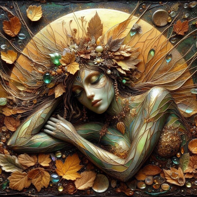 Green Wood Nymph Among Autumn Leaves